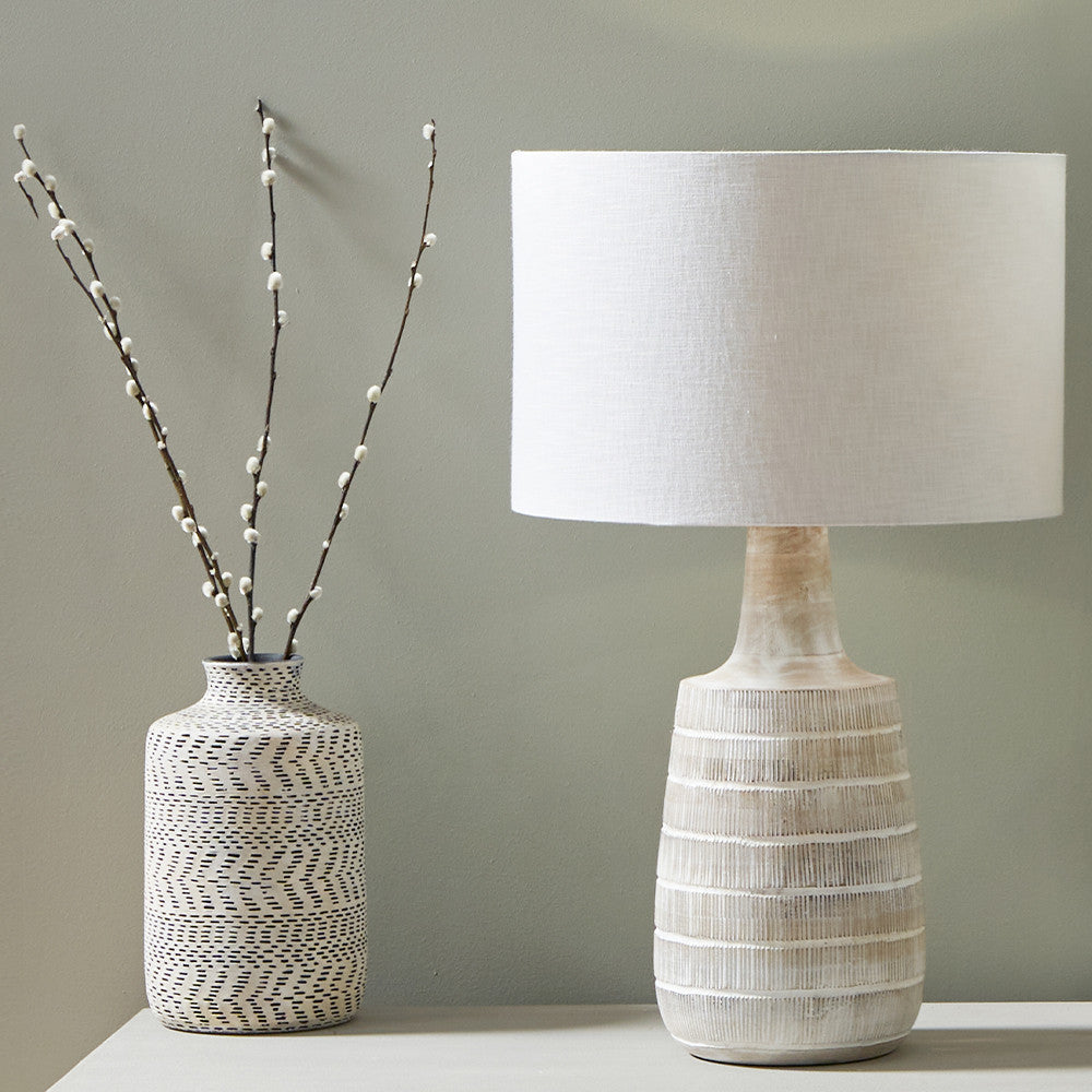 Dambula White Wash Wood Textured Tall Neck Table Lamp - Base Only